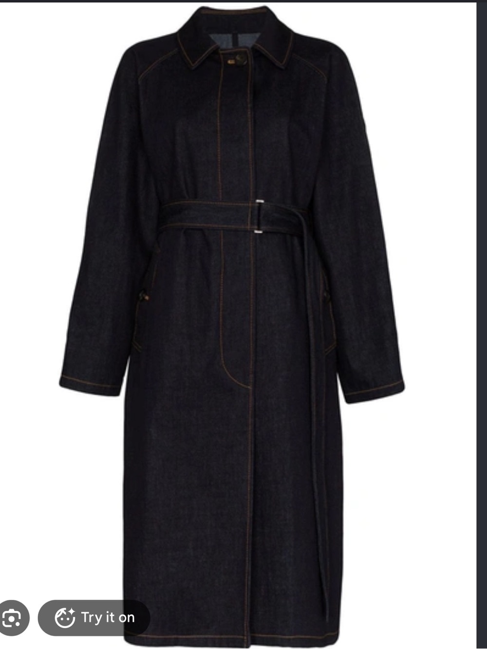 Moncler Dark Navy Long Trench Coat with Contrast Stitching